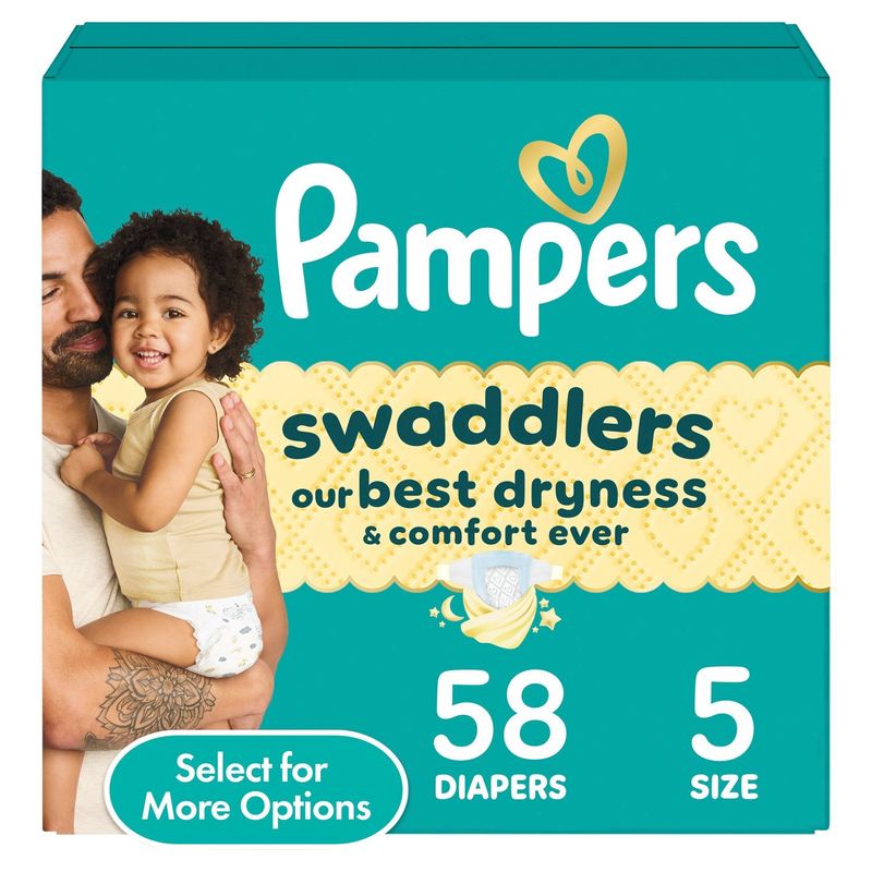 Pampers Swaddlers Diapers, Size 5, 20-37 lbs, 58 count