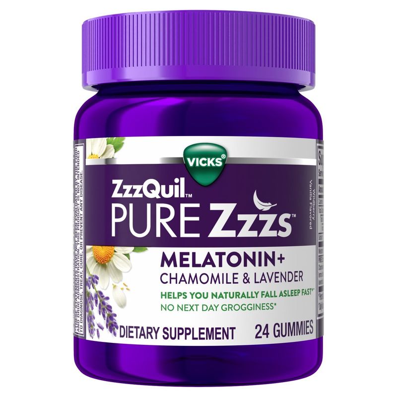 ZzzQuil PURE Zzzs Melatonin Gummies, Sleep Aid, Melatonin 2mg, with Chamomile &amp; Lavender, Melatonin