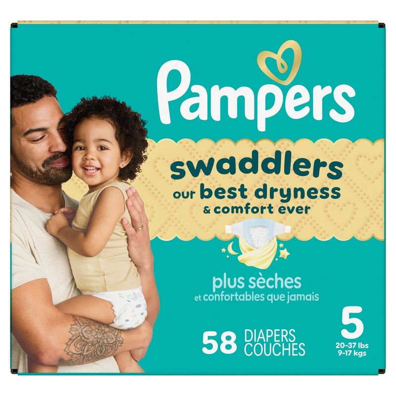 Pampers Swaddlers Diapers, Size 5, 20-37 lbs, 58 count