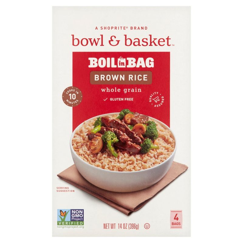 Bowl &amp; Basket Boil in Bag Whole Grain Brown Rice, 4 count, 14 oz
