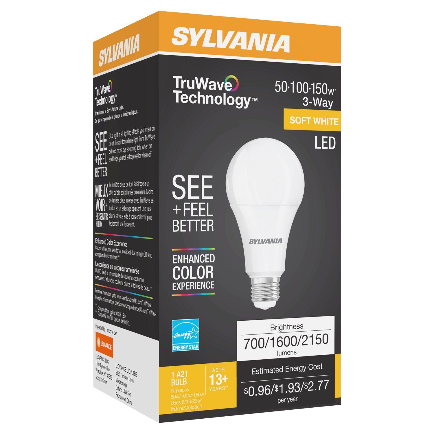 Sylvania TruWave Technology LED 3-Way Soft White A21 Bulb