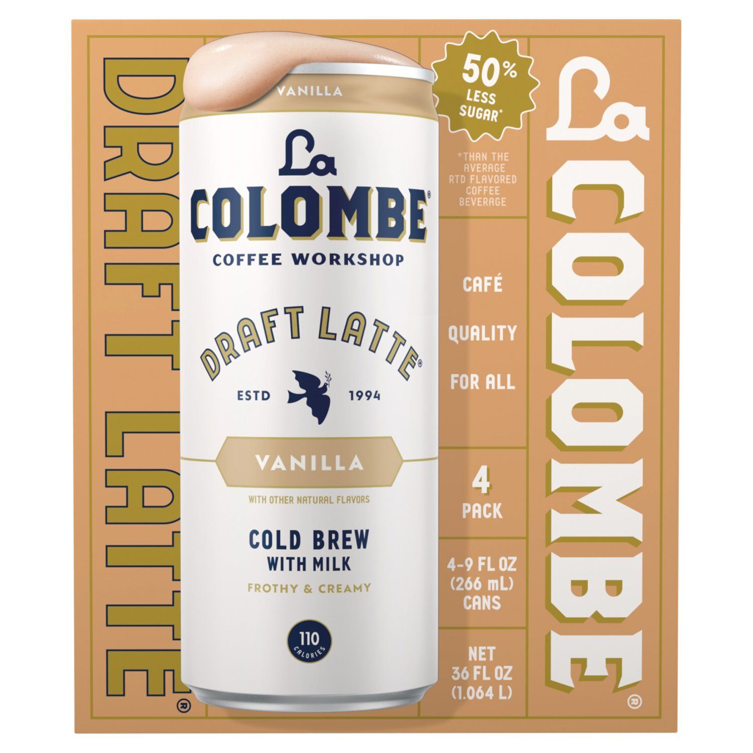 La Colombe Coffee Workshop Vanilla Cold Brew with Milk Frothy &amp; Creamy Draft Latte, 9 fl oz, 4 count