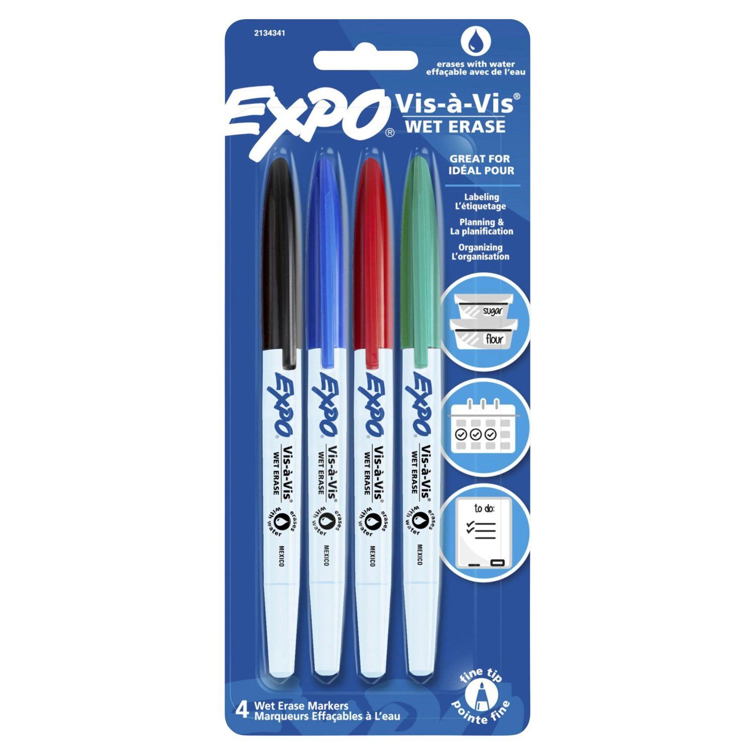 Expo Vis-à-Vis Wet Erase Markers, 4 count
