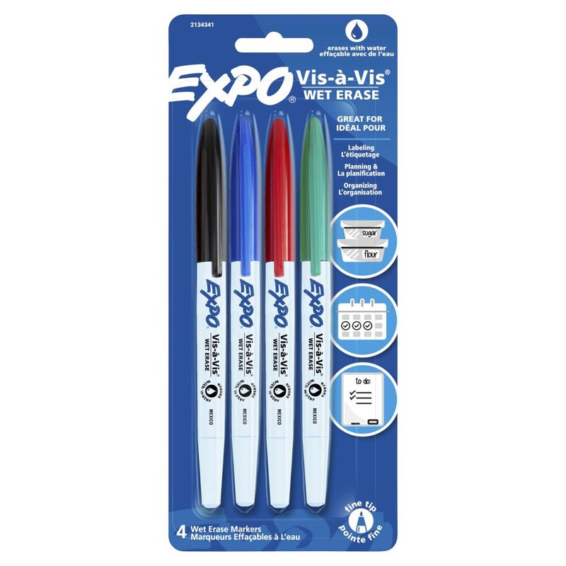 Expo Vis-à-Vis Wet Erase Markers, 4 count