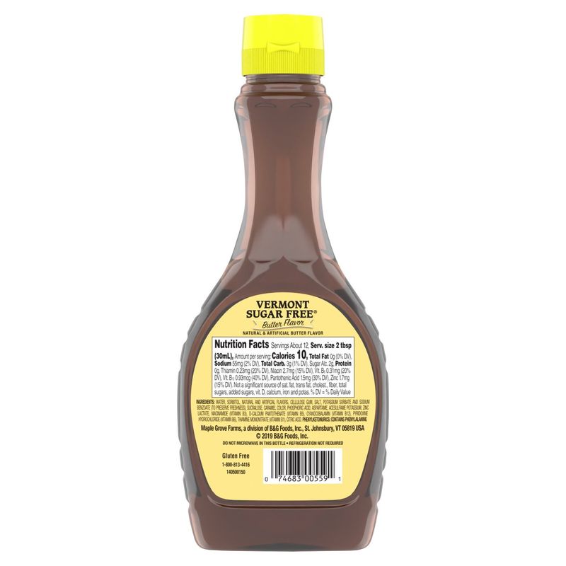 Vermont Sugar Free Butter Flavor Low Calorie Syrup, 12 fl oz