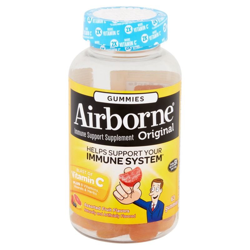 Airborne Original Assorted Fruit Flavors Gummies, 63 count