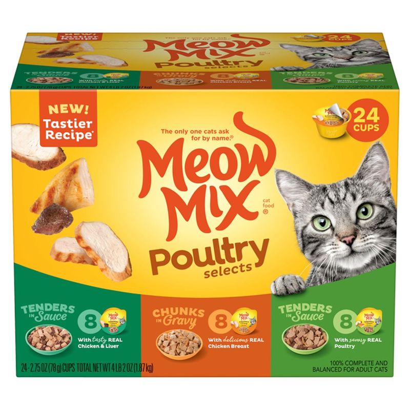 Meow Mix Poultry Selects Cat Food Variety Pack, 2.75 oz, 24 count