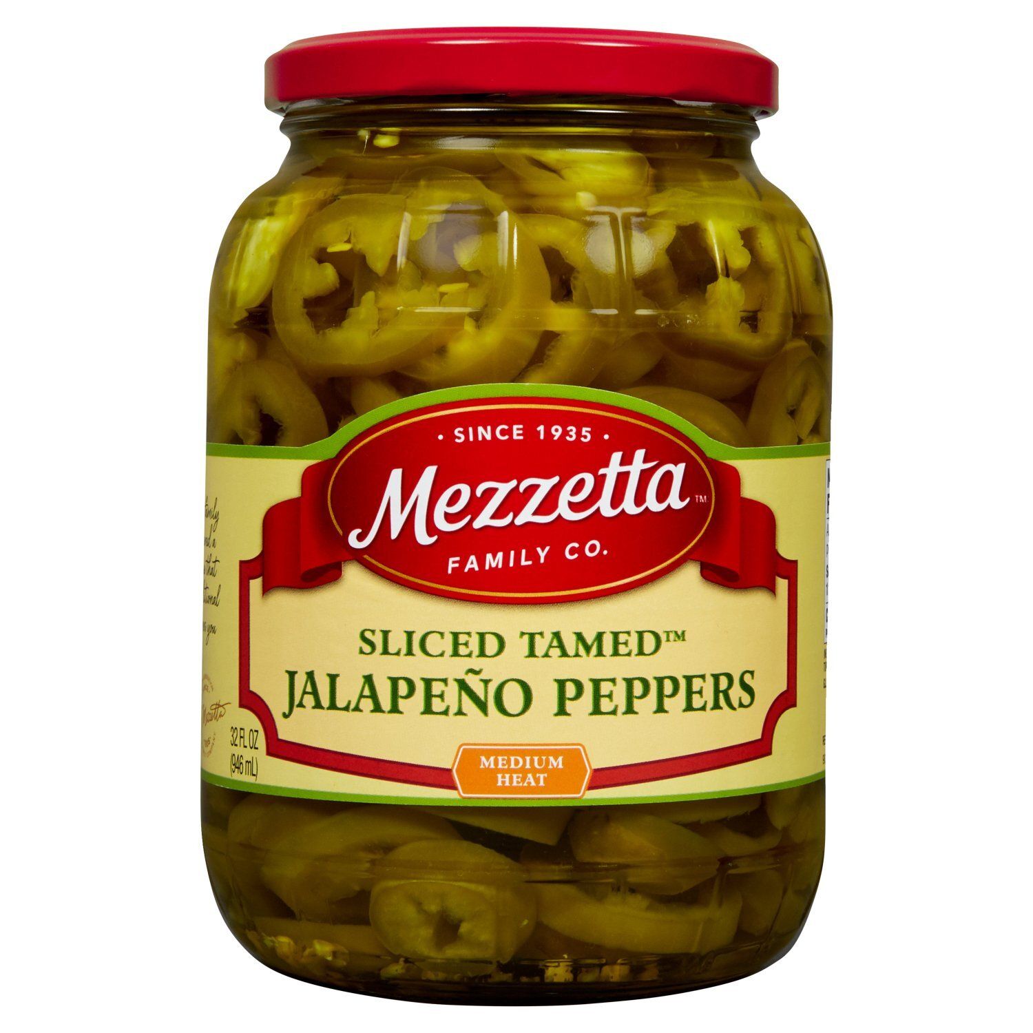 Mezzetta Sliced Tamed Medium Heat Jalapeño Peppers, 32 fl oz