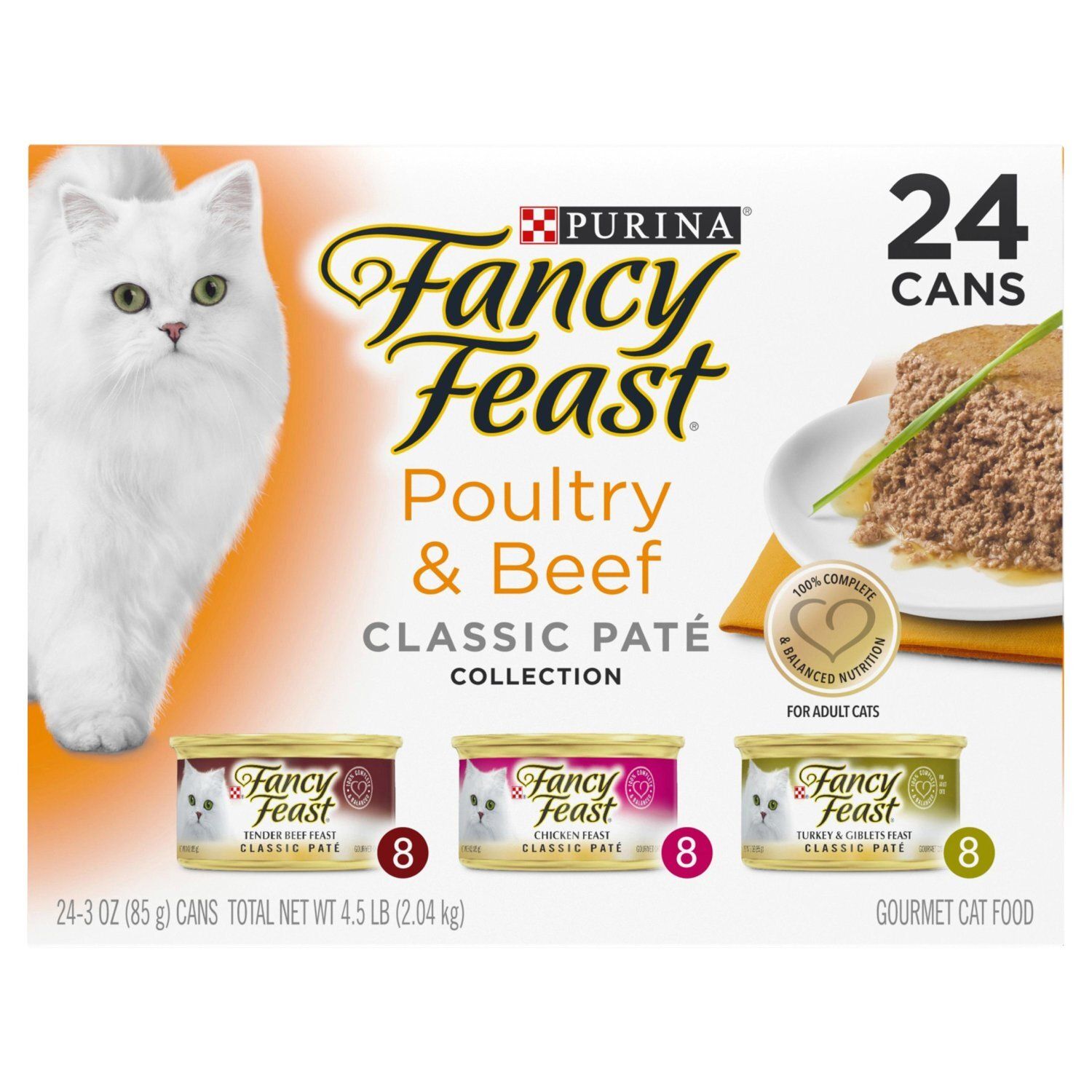 Purina Fancy Feast Poultry &amp; Beef Classic Paté Collection Gourmet Cat Food, 3 oz, 24 count