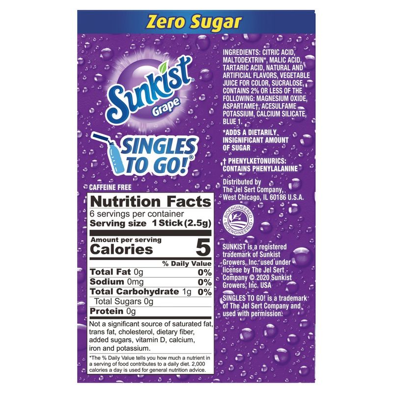 Sunkist Singles To Go Grape Drink Mix, 6 count, 0.53 oz