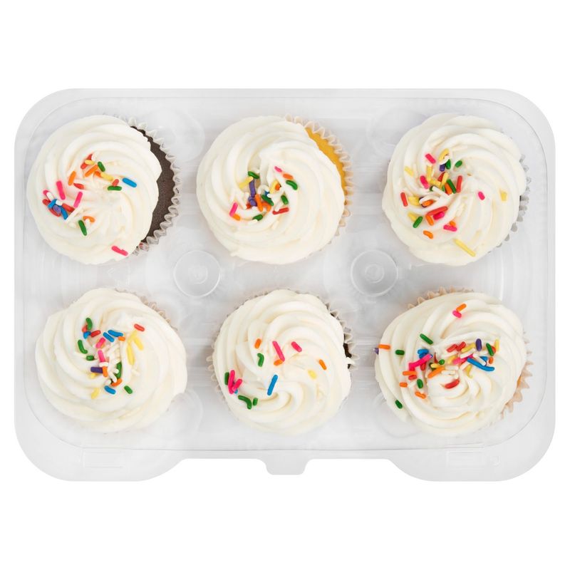 6 Pack Yellow &amp; Chocolate Cupcakes W/ Vanilla Icing