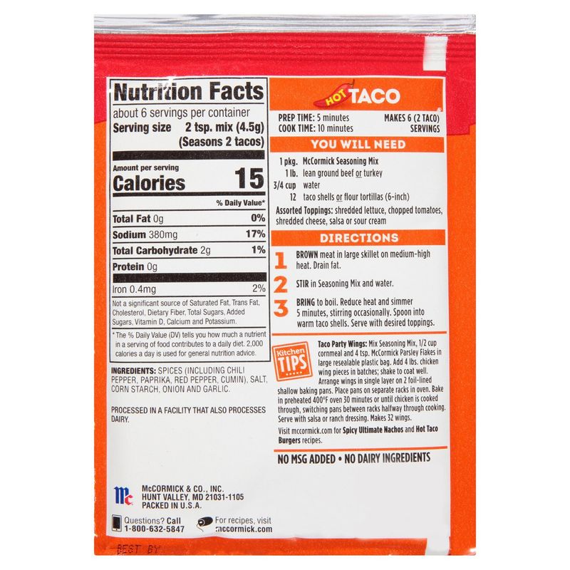 McCormick Hot Taco Seasoning Mix, 1 oz