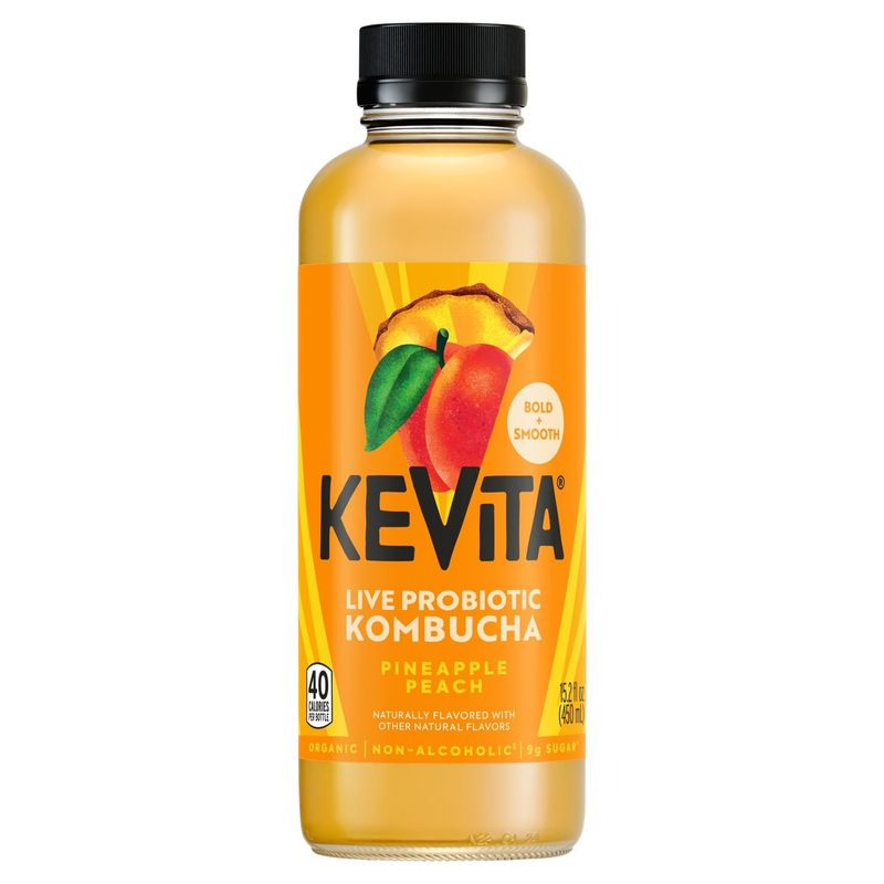 KeVita Pineapple Peach Live Probiotic Kombucha, 15.2 fl oz