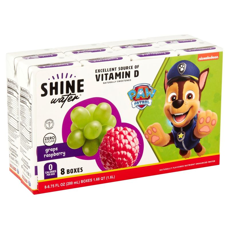 Nickelodeon Shine Water Zero Sugar Grape Raspberry Nutrient Enhanced Water, 6.75 fl oz, 8 count