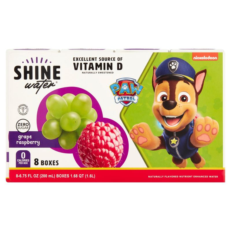 Nickelodeon Shine Water Zero Sugar Grape Raspberry Nutrient Enhanced Water, 6.75 fl oz, 8 count