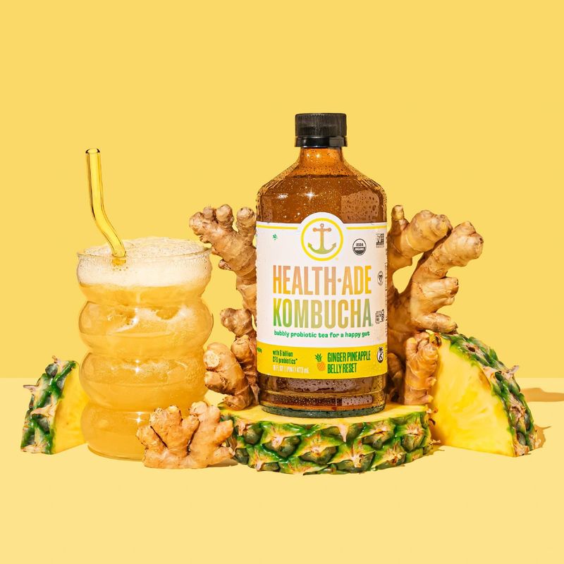 Health-Ade Kombucha Glow Up Ginger Pineapple Belly Reset Kombucha, 16 fl oz