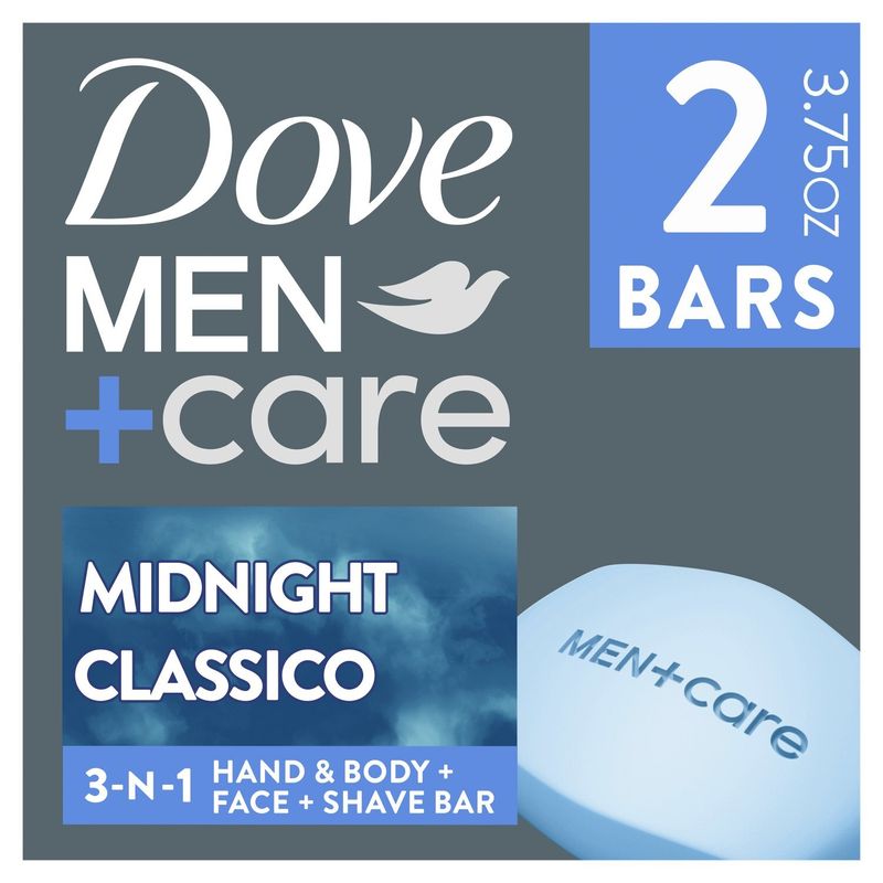 Dove Men+Care Midnight Classico Wind Down 3-N-1 Hand &amp; Body + Face + Shave Bar, 3.75 oz, 2 count