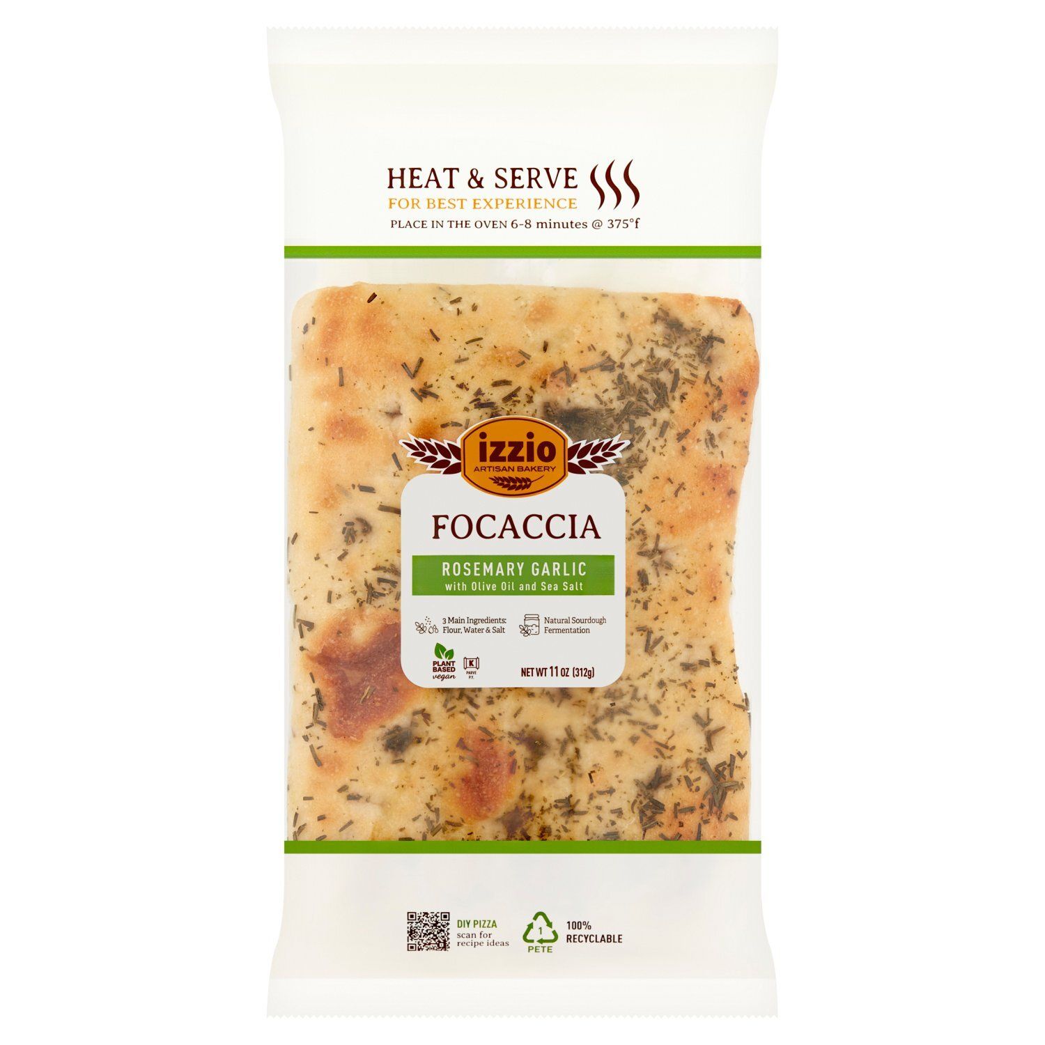 Izzio Artisan Bakery Rosemary Garlic with Olive Oil and Sea Salt Focaccia, 11 oz