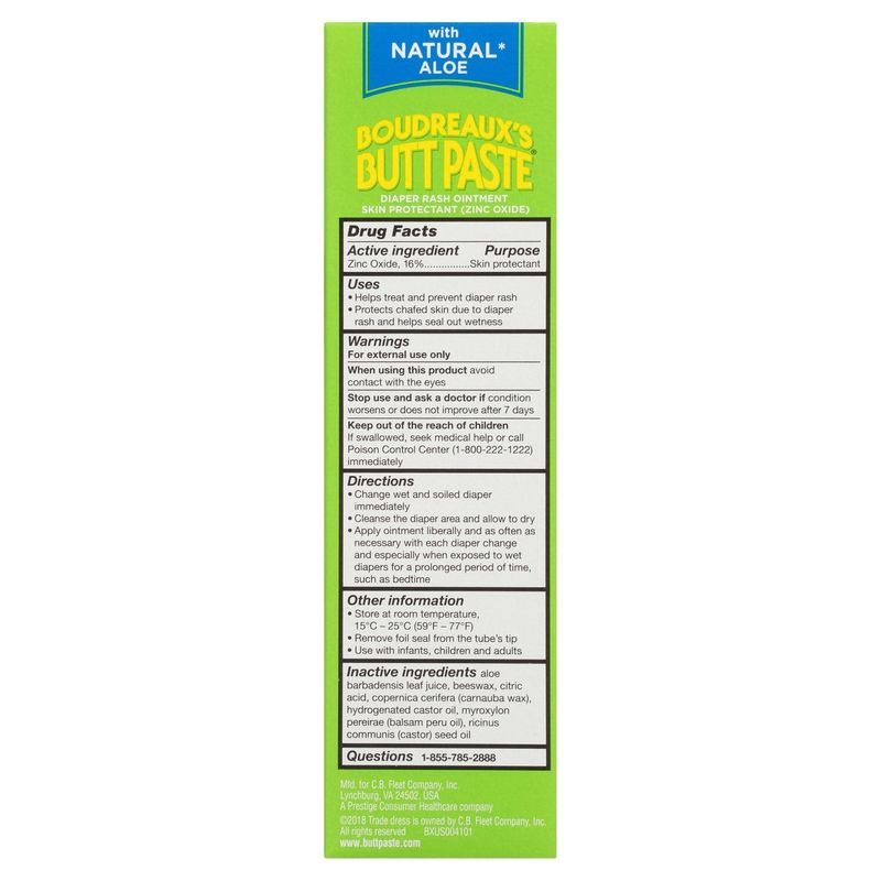 Boudreaux's Butt Paste Diaper Rash Ointment with Natural Aloe, 4 oz