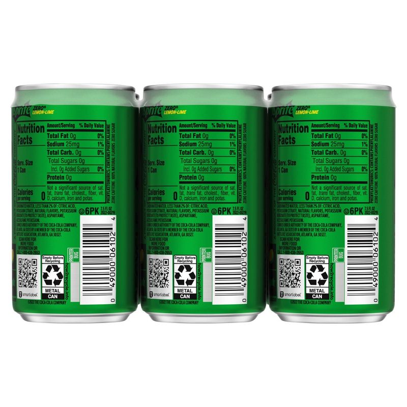 Sprite Zero Sugar Lemon-Lime Soda, 7.5 fl oz, 6 Pack