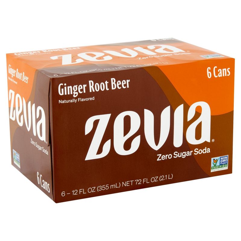 Zevia Ginger Root Beer Zero Sugar Soda, 355 ml, 6 count