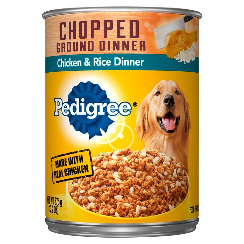 PEDIGREE Adult Canned Wet Dog Food Chopped Ground Dinner Chicken &amp; Rice Dinner, (12) 13.2 oz. Cans