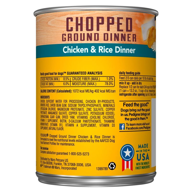 PEDIGREE Adult Canned Wet Dog Food Chopped Ground Dinner Chicken &amp; Rice Dinner, (12) 13.2 oz. Cans