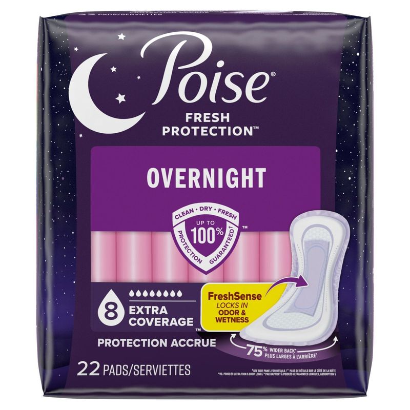 Poise Fresh Protection Overnight Extra Coverage Pads, 22 count