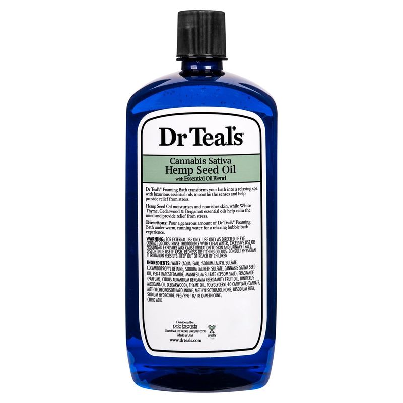 Dr Teal's Cannabis Sativa Hemp Seed Oil Foaming Bath with Pure Epsom Salt,  34 fl oz