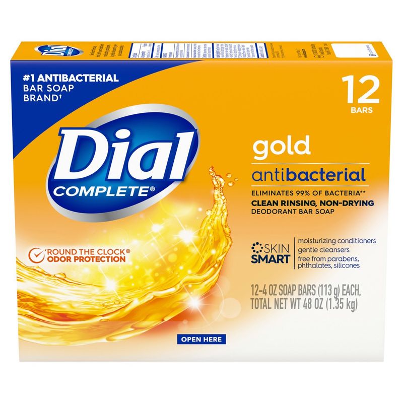 Dial Complete Gold Antibacterial Deodorant Bar Soap, 4 oz, 12 count