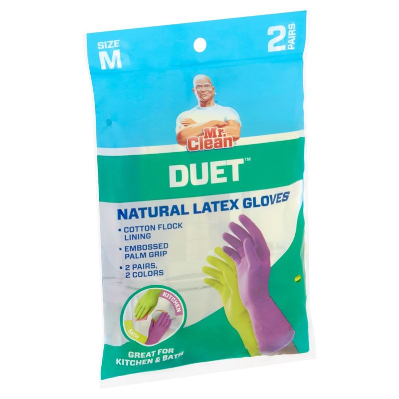 Mr. Clean Duet Natural Latex Gloves, Size M, 2 pairs
