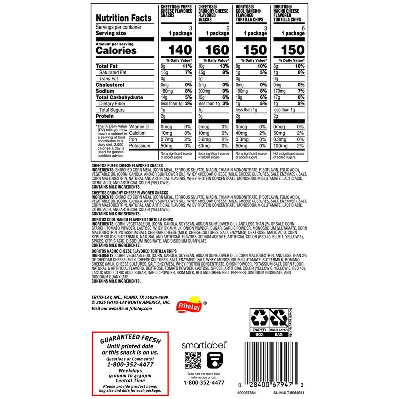 Frito Lay Snacks Doritos &amp; Cheetos Mix Variety Pack, 17 5/8 Oz, 18 Count