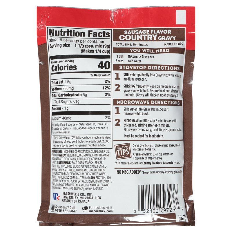 McCormick Sausage Flavor Country Gravy Mix, 2.64 oz