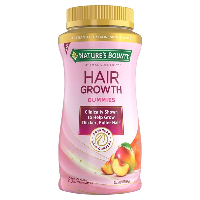 Nature's Bounty Peach Mango Flavored Hair Growth Dietary Supplement, 60 count