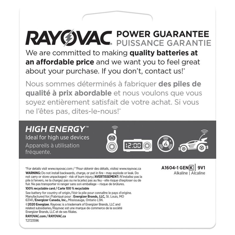 Rayovac High Energy 9V Alkaline Battery
