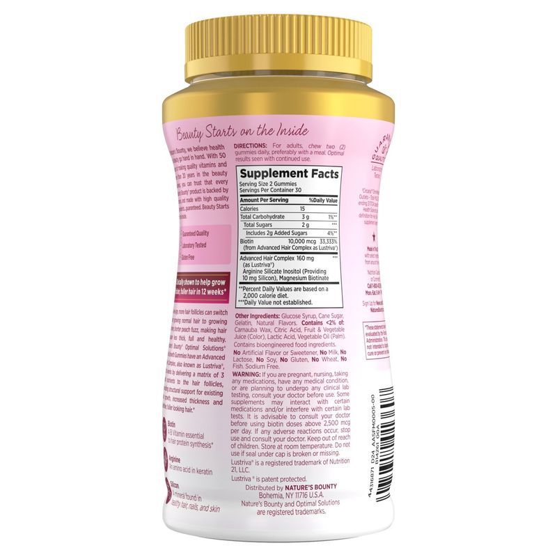 Nature's Bounty Peach Mango Flavored Hair Growth Dietary Supplement, 60 count