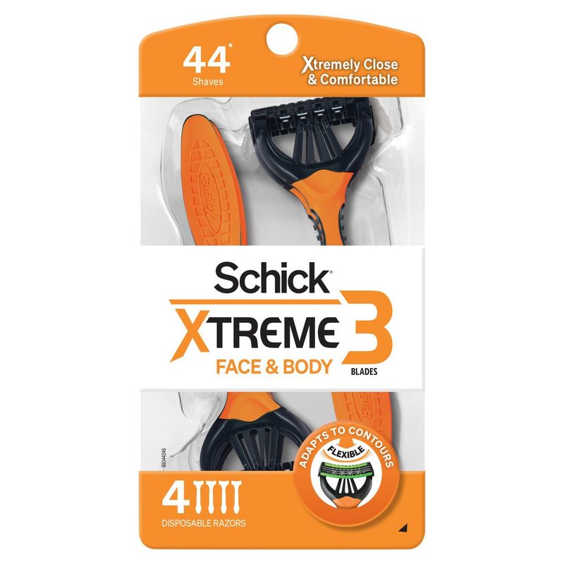 Schick Xtreme Face &amp; Body 3 Blades Disposable Razors, 4 count