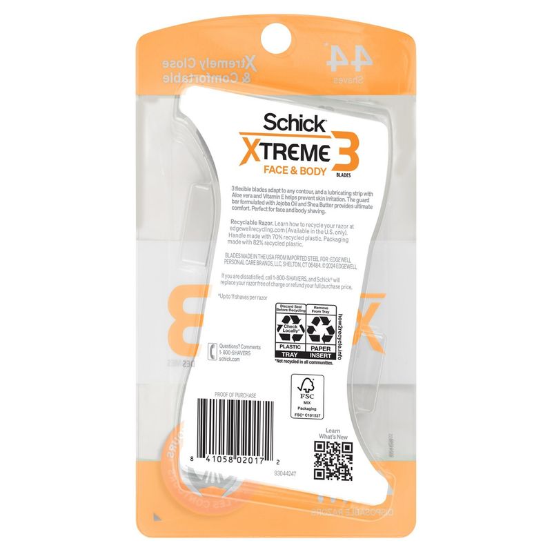 Schick Xtreme Face &amp; Body 3 Blades Disposable Razors, 4 count