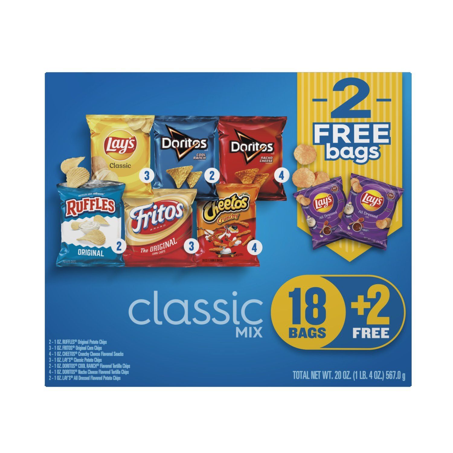 Frito Lay Snacks Classic Mix Variety , 20 Oz, 20 Count