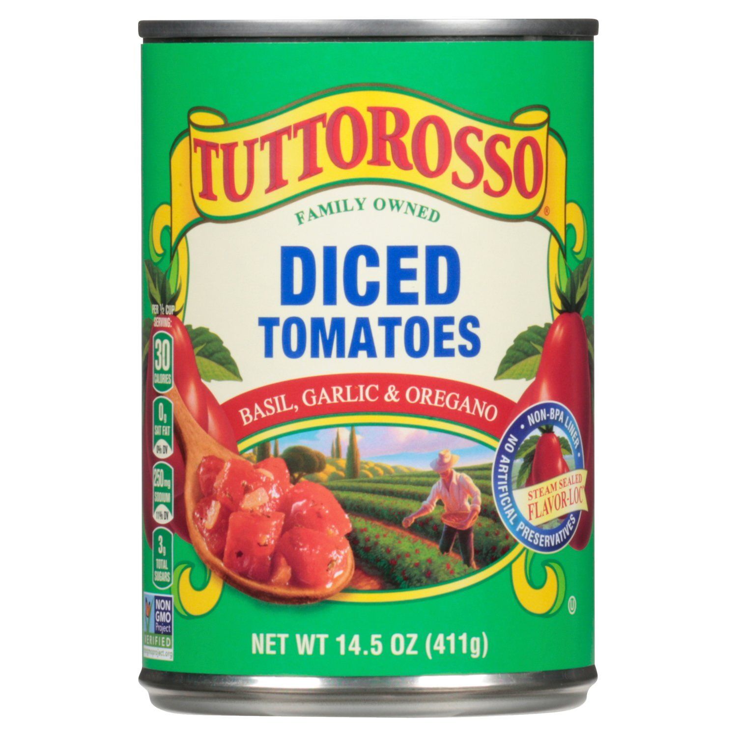 Tuttorosso Basil, Garlic &amp; Oregano Diced Tomatoes, 14.5 oz