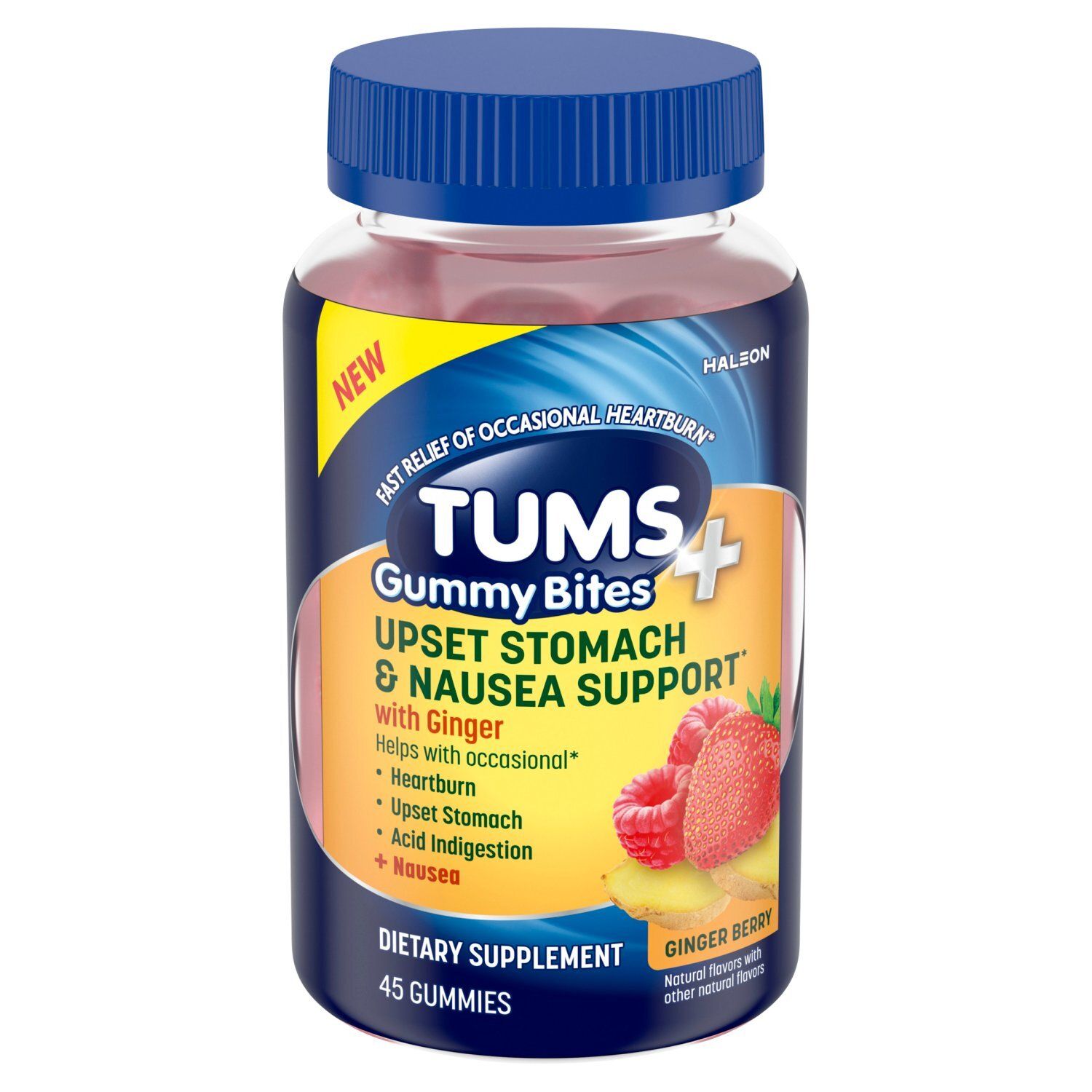 Tums Upset Stomach &amp; Nausea Support with Ginger Gummy Bites Dietary Supplement, 45 count