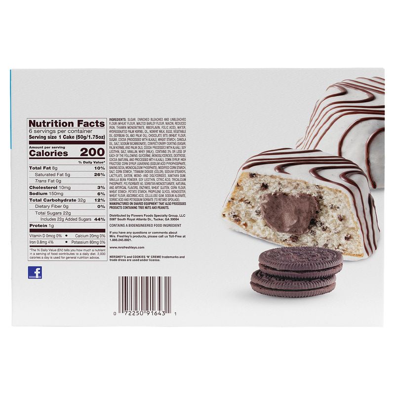 Mrs. Freshley's Hershey's Cookies 'n' Creme Cakes, 1.75 oz, 6 count