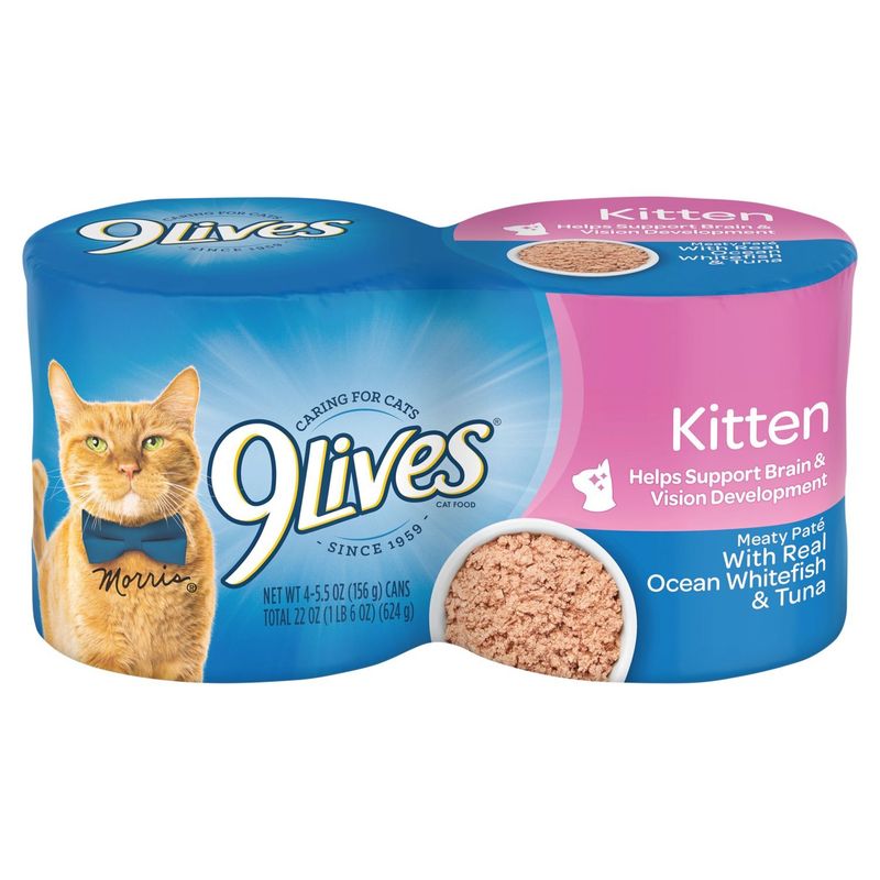 9Lives Kitten Meaty Paté with Real Ocean Whitefish &amp; Tuna Cat Food, 5.5 oz, 4 count