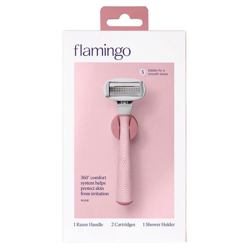 Flamingo Rose Razor Handle, Cartridges, &amp; Shower Holder