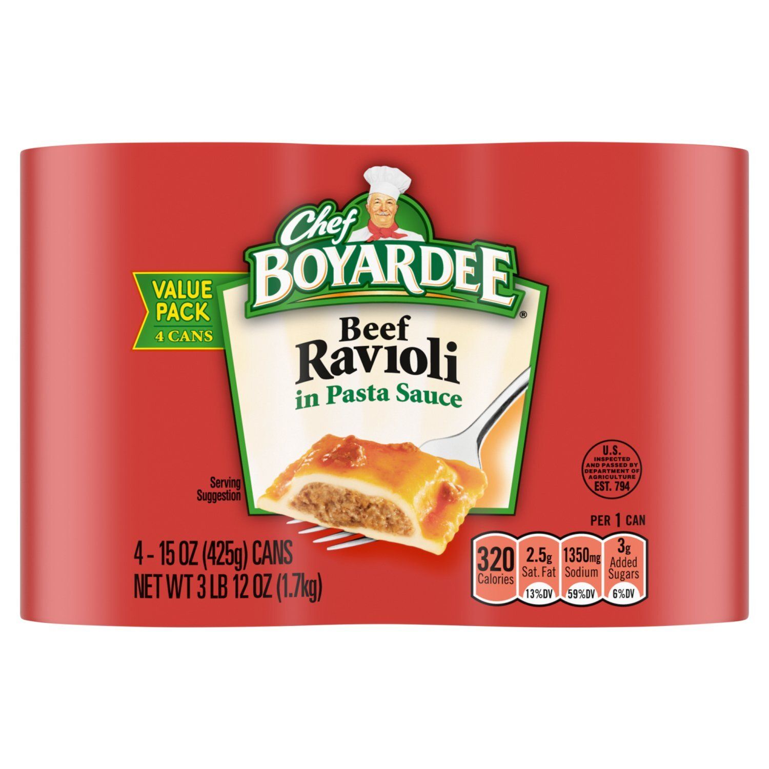 Chef Boyardee Beef Ravioli in Pasta Sauce Value Pack, 15 oz, 4 count