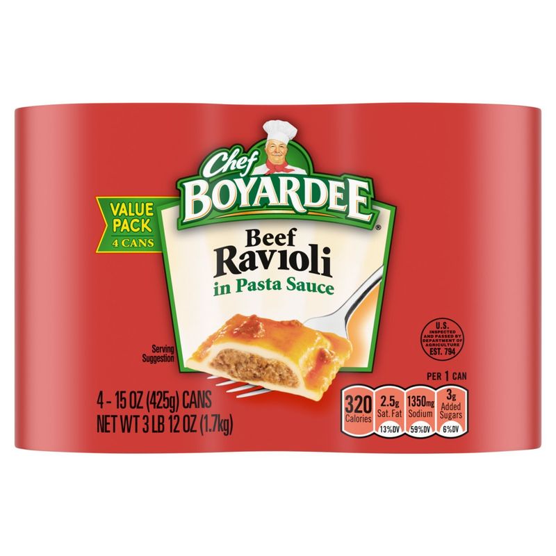 Chef Boyardee Beef Ravioli in Pasta Sauce Value Pack, 15 oz, 4 count