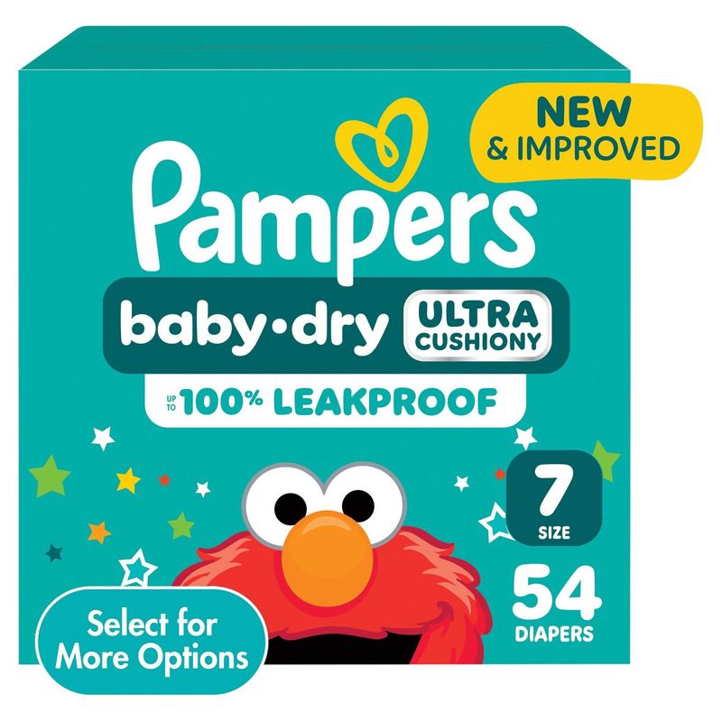 Pampers Baby-Dry Ultra Cushiony Diapers, Size 7, 26-50 lbs, 54 count