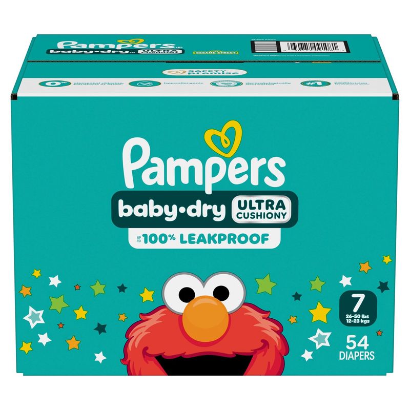 Pampers Baby-Dry Ultra Cushiony Diapers, Size 7, 26-50 lbs, 54 count