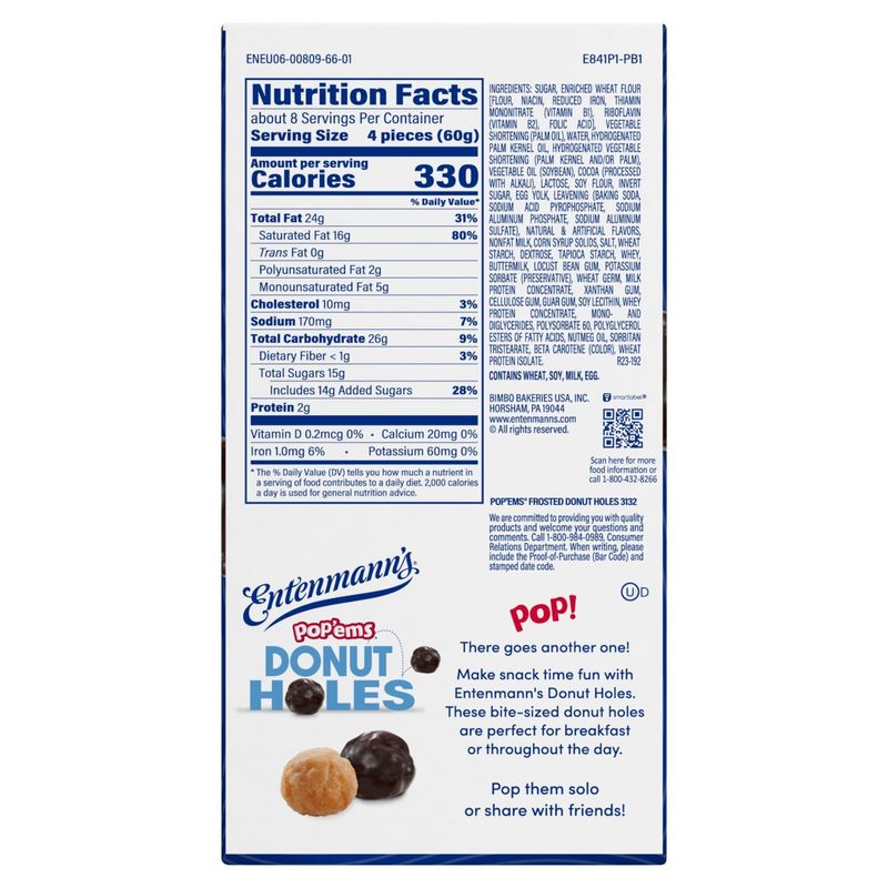 Entenmann's Pop'ems Frosted Donut Holes, 1 lb
