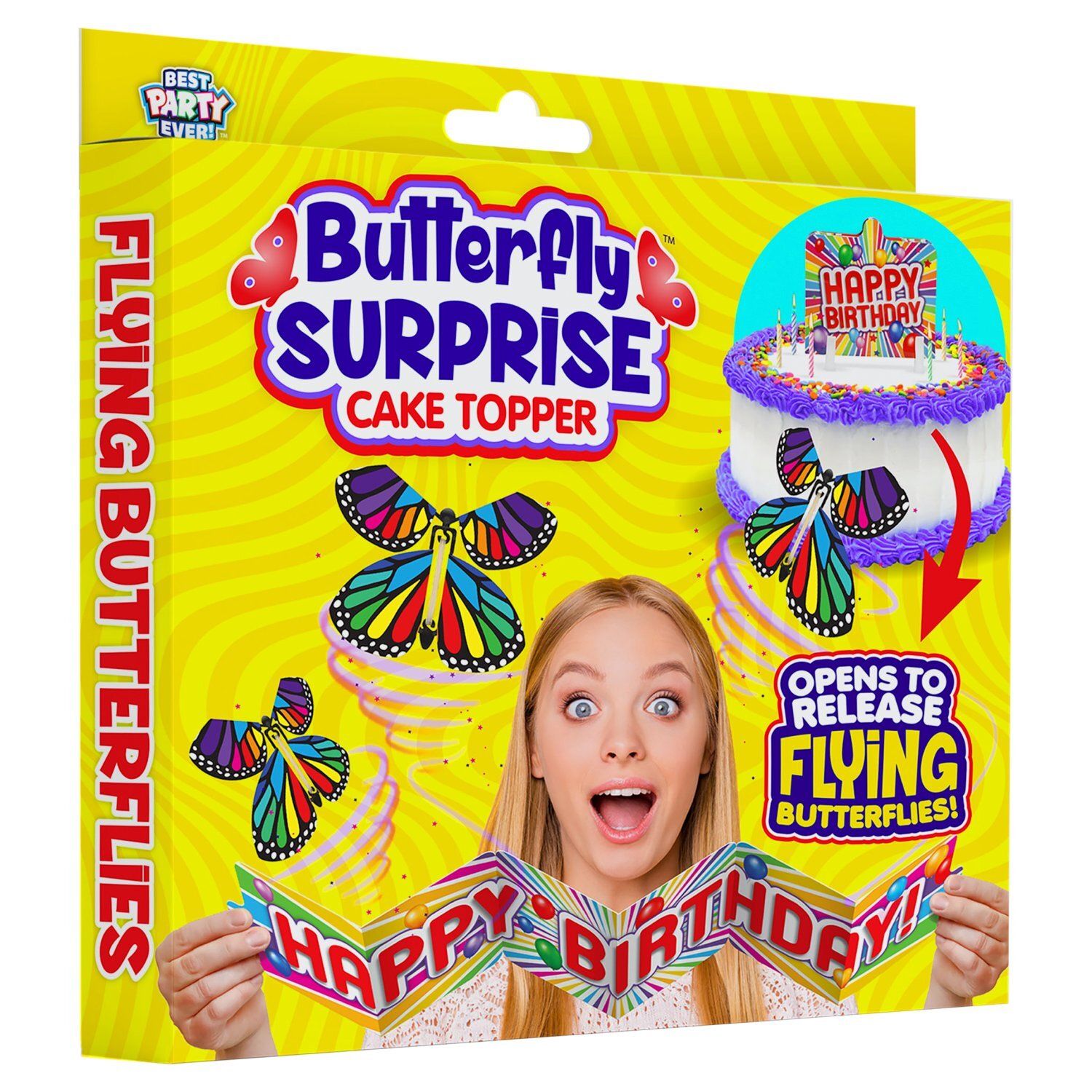 Best Party Ever! Butterfly Surprise Flying Butterflies Cake Topper
